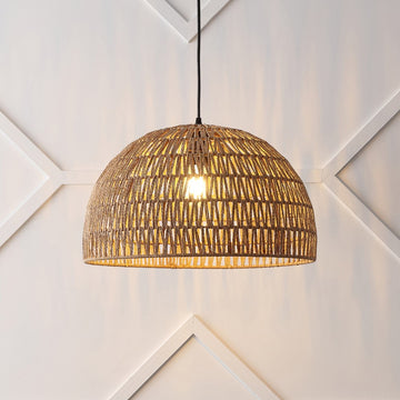 Campana 20" Bohemian Modern Woven Rattan/Iron LED Pendant
